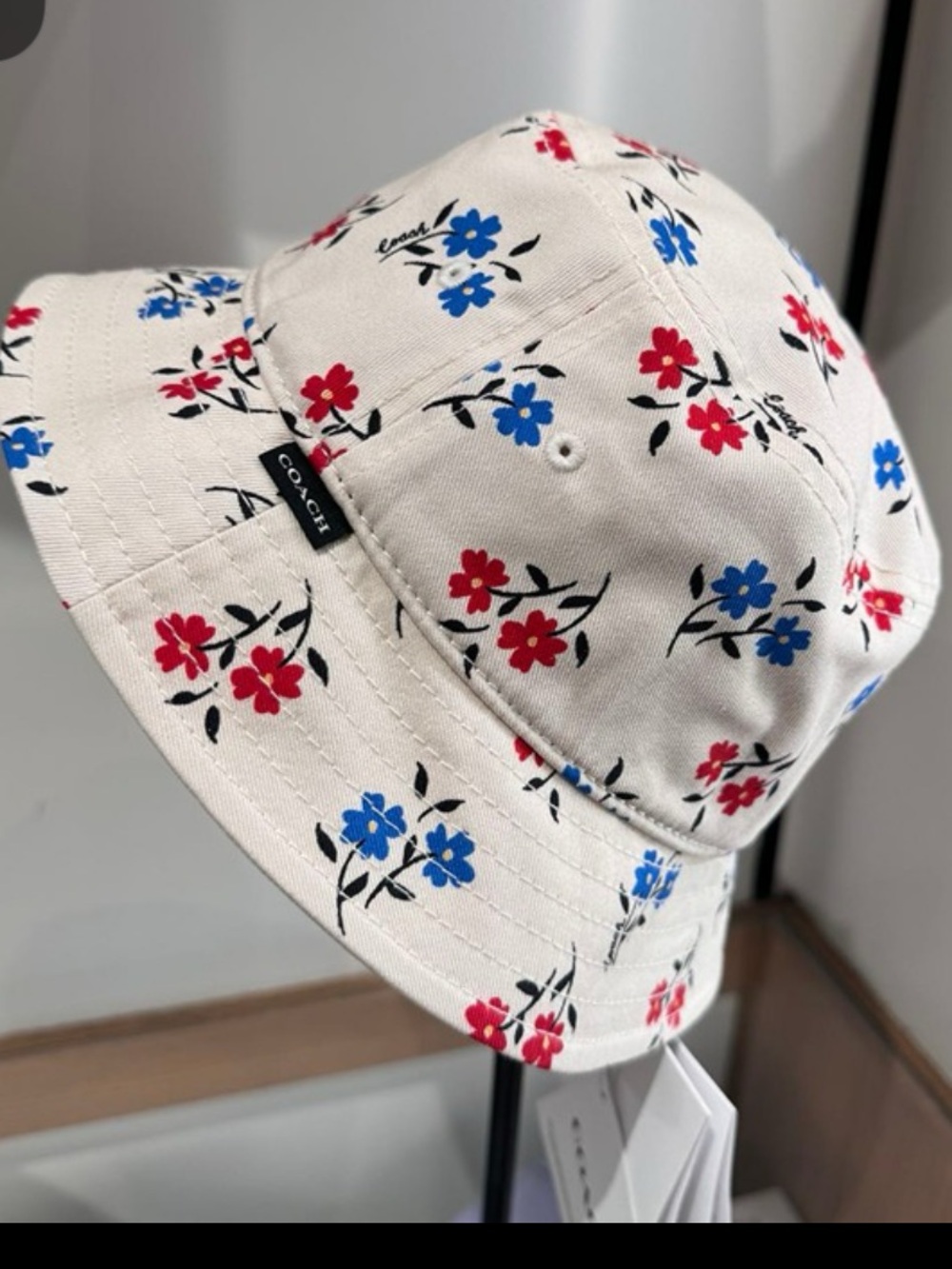 Coach Bucket Hat with Monogram Trim — Cream & Brown